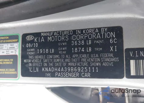 2011 Kia Rio Lx z USA, uszkodzony, nr VIN KNADH4A39B6925111